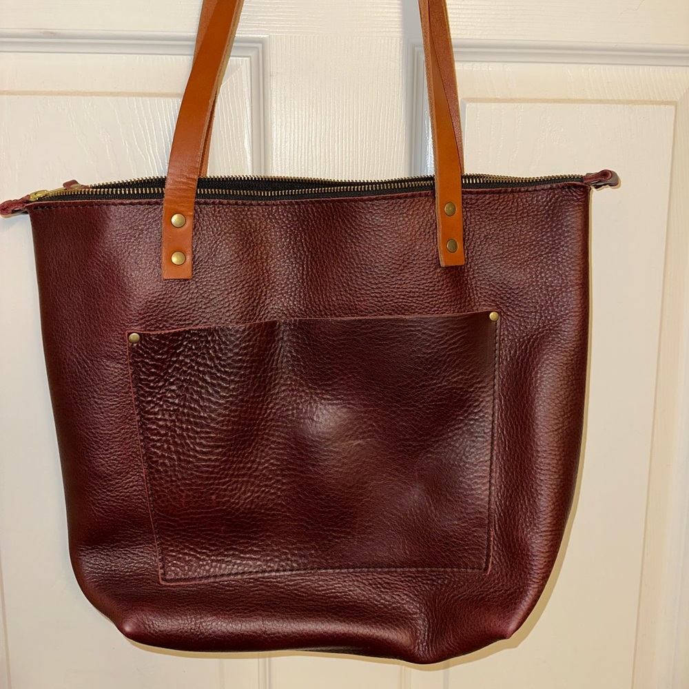 Portland Leather Goods Medium tote with tan handles